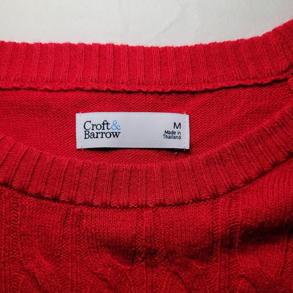 Croft & Barrow Cable Knit Sweater Red Womens Medium Preppy Cottagecore - Picture 6 of 9